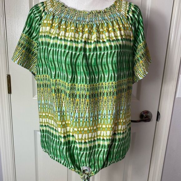 CORAL BAY Petite Medium Multi-Green Top - Picture 1 of 7
